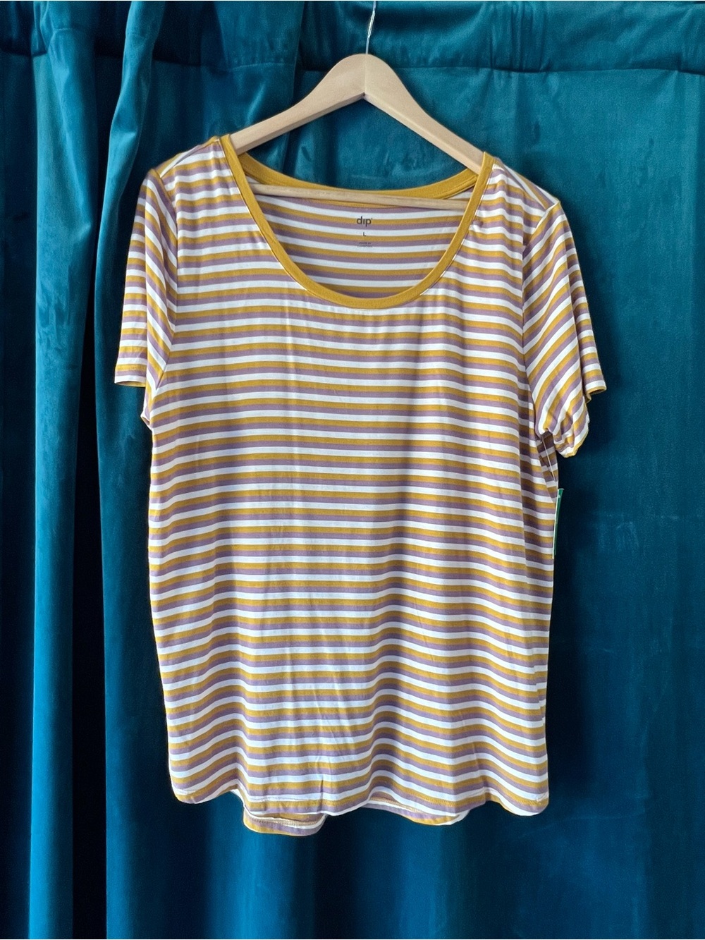 NWT dip Yellow Purple and White Striped Scoop Neck Tee